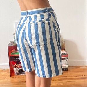 High-Waisted Blue and White Striped Bermudas